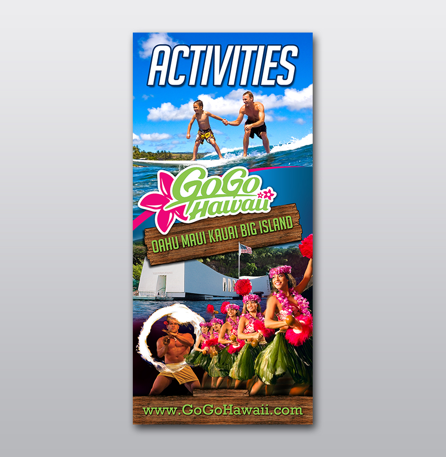 Rack card designs for tours and activities in Hawaii