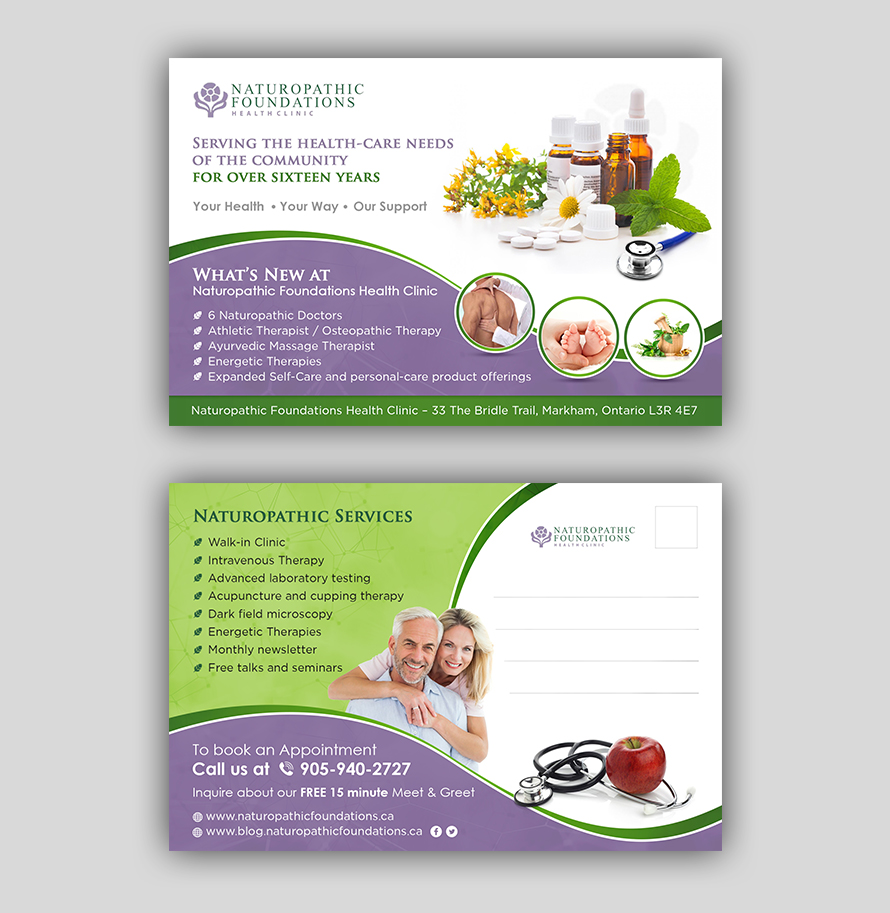 Postcard designs for health care clinic