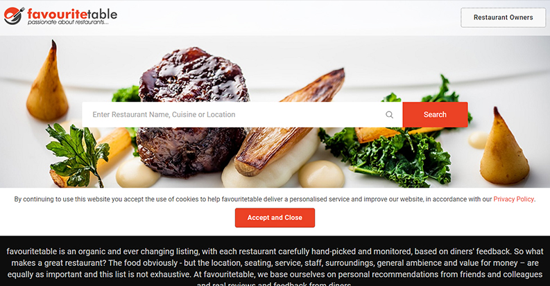 Website designs for Online Restaurant Bookings and Reservations Services – Favouritetable