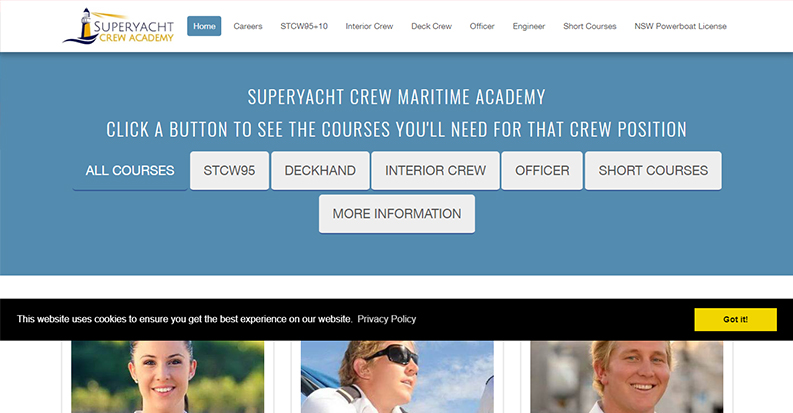 Website designs for maritime institute crew training- Superyacht Crew Academy
